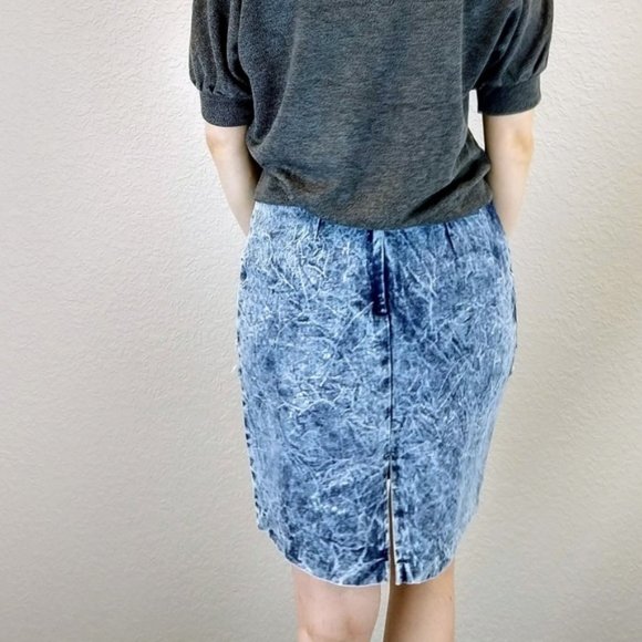 Vintage 80's acid stone wash jean skirt fringe - Picture 5 of 8